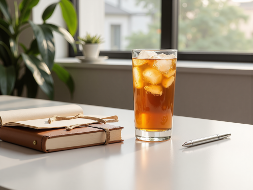 美式咖啡杯，透明玻璃杯中深色液体，背景是简约现代风格