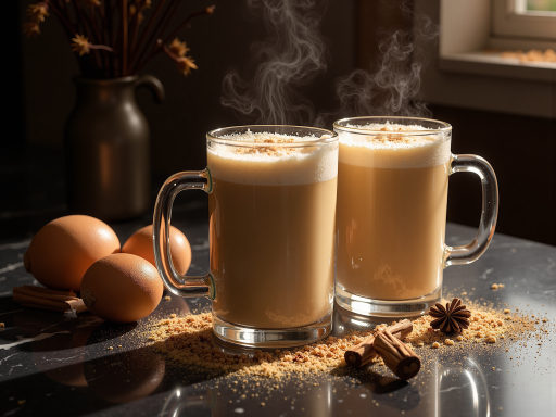 卡布奇诺咖啡杯，顶部有丰富奶泡和肉桂粉装饰，背景是温暖灯光